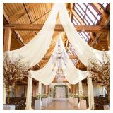 REWOMC 6 Panels Ivory Ceiling Drapes for Wedding, 5ftx40ft Cheesecloth Sheer Fabric Curtain Arch Draping, Romantic Decorations for Party Ceremony Stage