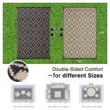 OLANLY Outdoor Rug 9x12 ft Waterproof, Outdoor Plastic Straw Rug with Geometric Pattern Clearance, Reversible RV Mat for Patio, Camping, Balcony, Deck, Backyard, Black & Beige
