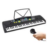 Pyle Portable 61 Key Piano Keyboard, Digital Musical Karaoke - Learning Keyboard for Beginners w/ Drum Pad, Recording, Microphone, Music Sheet Stand, Built-in Speaker, Wired Microphone, Black