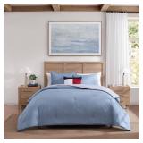 Tommy Hilfiger - Twin/Twin XL Comforter Set, Textured Cotton Plain Weave Bedding with Matching Sham, Reversible, Medium Weight for Year-Round Use, Dorm Essentials, Oeko-Tex Certified (Medium Blue)