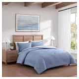 Tommy Hilfiger - Twin/Twin XL Comforter Set, Textured Cotton Plain Weave Bedding with Matching Sham, Reversible, Medium Weight for Year-Round Use, Dorm Essentials, Oeko-Tex Certified (Medium Blue)