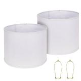 Drum Lamp Shades Set of 2, White Large Lampshades 15\" Top X 15\" Bottom X 12\" Height, ALUCSET Large Lampshades Spider Fitter, Natural Linen Lamp Shade, Easy Assembly Required with 2 Lampshade Holder