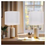 Drum Lamp Shades Set of 2, White Large Lampshades 15\" Top X 15\" Bottom X 12\" Height, ALUCSET Large Lampshades Spider Fitter, Natural Linen Lamp Shade, Easy Assembly Required with 2 Lampshade Holder