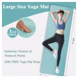 Yoga Mat 1-Inch Extra Thick High-Density Exercise Mat with Non-Slip Surface & Carry Strap for Men & Women Tear-Resistant Pilates Workout Mat for Home Gym, Floor Fitness, Aqua