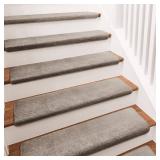PURE ERA Carpet Stair Treads Ultra Plush 9.5\" X 30\"Soft Bullnose Indoor Stair Protectors Pet-Friendly Non-Slip Skid Resistant Tape Free Washable Reusable(14 Pieces, Cream Gray)