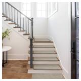 PURE ERA Carpet Stair Treads Ultra Plush 9.5\" X 30\"Soft Bullnose Indoor Stair Protectors Pet-Friendly Non-Slip Skid Resistant Tape Free Washable Reusable(14 Pieces, Cream Gray)