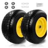 2PC Premium 16x6.5-8 Flat Free Front Tire and Wheel with 1\" Bearing and 3/4\" Bearing, Fit for Lawn Mowers, Riding Mowers and Lawn Tractors, Features a 3\" Offset Hub and a capacity of 500 lbs..