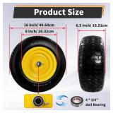 2PC Premium 16x6.5-8 Flat Free Front Tire and Wheel with 1\" Bearing and 3/4\" Bearing, Fit for Lawn Mowers, Riding Mowers and Lawn Tractors, Features a 3\" Offset Hub and a capacity of 500 lbs..