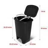 Glad 20 Gallon Trash Can - Plastic Kitchen Waste Bin with Odor Protection of Lid - Hands Free with Step On Foot Pedal and Garbage Bag Rings, Black