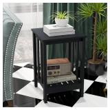 TaoHFE Black Modern Square End Table with Open Storage Shelf - Rustic Wooden Bedside Table for Living Room, Office, Bedroom