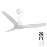 52 Inch Quiet DC Motor White Ceiling Fan with Light Remote Control, Indoor 3 Blade Modern Ceiling Fan for Bedroom Living Room