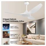 52 Inch Quiet DC Motor White Ceiling Fan with Light Remote Control, Indoor 3 Blade Modern Ceiling Fan for Bedroom Living Room