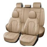 MINGBRON Car Seat Covers,Car Seat Protector Waterproof,Seat Covers Full Set, Car Seat Protectors,Automotive Seat Covers Fit for Most Cars Beige