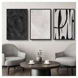 Large Framed Black and White Abstract Wall Art for Living Room, 3 Piece Canvas Prints Paintings Artwork for Walls, Modern Minimalist Pictures for Hallway Stair Office Wall Decor -Total Size 30x60 Inch