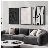 Large Framed Black and White Abstract Wall Art for Living Room, 3 Piece Canvas Prints Paintings Artwork for Walls, Modern Minimalist Pictures for Hallway Stair Office Wall Decor -Total Size 30x60 Inch