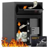 1.8 CUB Depository Drop Safe Fireproof, Front Drop Slot Lock Box with Digital Combination and Anti-Fishing, Silent Deposit Safe Box, Security Money Safe for Cash Slips Expense Business Office Home