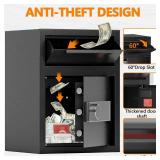 1.8 CUB Depository Drop Safe Fireproof, Front Drop Slot Lock Box with Digital Combination and Anti-Fishing, Silent Deposit Safe Box, Security Money Safe for Cash Slips Expense Business Office Home
