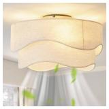 DSYBRI Flush Mount Ceiling Fan with Lights, 20\" Low Profile Boho Ceiling Fan with Light Remote Control, Caged with 6 Speeds for Bedroom, Nursery, Living Room