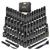 BOEN 1/2\" Drive Impact Socket Set, 72 Piece Standard SAE (5/16\"-1-1/4\") & Metric (8-24 mm), Deep & Shallow Kit | Includes Ratchet Handle & Adapters | 3 \", 5\", 10\" Extension Bar
