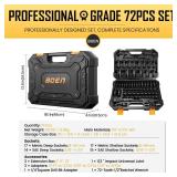 BOEN 1/2\" Drive Impact Socket Set, 72 Piece Standard SAE (5/16\"-1-1/4\") & Metric (8-24 mm), Deep & Shallow Kit | Includes Ratchet Handle & Adapters | 3 \", 5\", 10\" Extension Bar