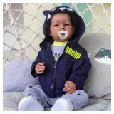 iCradle Reborn Baby Dolls Boy Black Biracial African American Realistic Newborn Baby Dolls Lifelike Ethnic Silicone Reborn Toddler Doll Toy Accessories Gift for Collection & Kids Age 3+