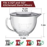 LETOMS Stand Mixers Bowl for Kitchenaid 4.5 Quart and 5 Quart, Glass Mixing Bowl with Lid and Measurement Markings