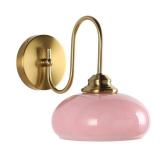 KCO Lighting Nordic Pink Glass Globe Wall Sconce Light Mid Century Modern Gold Wall Light Brushed Brass Wall Sconce Lamp Bedroom Wall Sconces Hardwired Indoor Sconce Wall Lighting