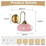 KCO Lighting Nordic Pink Glass Globe Wall Sconce Light Mid Century Modern Gold Wall Light Brushed Brass Wall Sconce Lamp Bedroom Wall Sconces Hardwired Indoor Sconce Wall Lighting