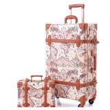 urecity Vintage Luggage Set of 2, Retro Suitcase Trunk with Wheels for Men and Women, Cute Designer Travel Luggage Set with Boarding Tote, Luggage Zipperless TSA Approved