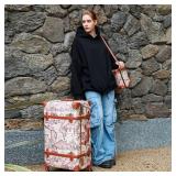 urecity Vintage Luggage Set of 2, Retro Suitcase Trunk with Wheels for Men and Women, Cute Designer Travel Luggage Set with Boarding Tote, Luggage Zipperless TSA Approved
