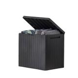 Keter City 30 Gallon Resin Outdoor Storage Box and Patio Furniture Side Table for Pool and Garden Accessories, Dark Grey