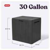 Keter City 30 Gallon Resin Outdoor Storage Box and Patio Furniture Side Table for Pool and Garden Accessories, Dark Grey