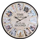 JUMBO HUMBLE 12 Photo Collage Rustic Wood Farmhouse Wall Clock, Large Family Picture Wall Clock for Living Room, Home, Kitchen, Silent Battery Powered 24 Inch Natural