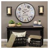 JUMBO HUMBLE 12 Photo Collage Rustic Wood Farmhouse Wall Clock, Large Family Picture Wall Clock for Living Room, Home, Kitchen, Silent Battery Powered 24 Inch Natural