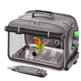 Suertree Bird Carrier Airline Approved, Bird Travel Cage with Indestructible Stainless Steel Mesh, Bird Travel Bag Lightweight and Portable with Water Bottle and Bowl
