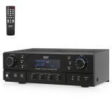 Pyle Home Bluetooth Theater Receiver Amplifier - 500 Watts Peak Power Amp w/Treble, Bass, Echo Control, MP3/USB/FM, Dual Channel Audio Stereo System for Streaming Entertainment, Karaoke