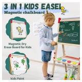 Easel for Kids,Adjustable Wooden Art Easel for Kids,114+ Art Supplies,Double Sided Magnetic Chalkboard and White Board for Kid,Drawing and Painting for Aged 2-4,5-7,8-12,2 Paper Rolls