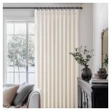 Pinch Pleated Linen Curtains 96 Inches Long for Living Room Bedroom, Light Filtering Boho Window Drape 96 inch 2 Panels Burgs with Hooks&Rings 8ft Cream Birch Sliding Glass Door Sheer Curtain Decor