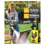 Pressure Washer, 5100PSI 3.4GPM Power Washer with 4 Quick Connect Nozzles, High Pressure Cleaning Machine with Foam Cannon for Cars/Fences/Driveways/Patios/Home (Yellow)