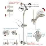 Egretshower Handheld Showerhead & Rain Shower Combo for Easy Reach, 27.5\" Drill-free Stainless Steel Slide Bar, 5âof 5-setting Handheld Shower and Showerhead, with 5ft Hose -Brush Nickel
