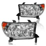 DimFlux Headlight Assembly, Headlights Kit Compatible with 2007-2013 Toyota Tundra/2008-2017 Sequoia Replacement Headlamp Chrome Housing Amber Reflector