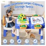 fygurso Toddler Table and Chair Set, Water/Sand Sensory Rideable Building Block Kids Table and Chairs with 90 Pcs Compatible Large Bricks, Activity Table with Storage, STEM Toys for Kids Ages 3+