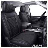 YIERTAI 5pcs Car Seat Covers Compatible with Dodge Ram Custom Fit 2009-2024 1500 2010-2024 2500 3500 Pickup Classic Laramie Bighorn Mega Cab Limited Longhorn Waterproof Leather, Full Set Black