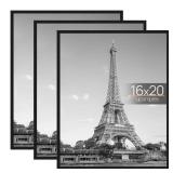 upsimples 16x20 Picture Frame Black 3 Pack, Scratch-Proof Poster Frames 16 x 20 for Photo Gallery - Slide-In Strips, Horizontal or Vertical Wall Mounting