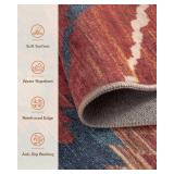 Area Rug 8x10 Rug Machine Washable Non-Slip Low Pile Print Pattern Western Rug for Living Room Bedroom Entryway Tribal Series -Red/Orange