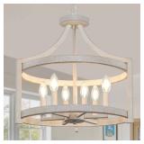 WBinDX 6-Light Farmhouse Chandelier, Distressed Hanging Pendant Lighting, Convertible Semi Flush Mount Ceiling Light Fixture Vintage White Metal Chandeliers for Dining Room Kitchen Foyer Entryway