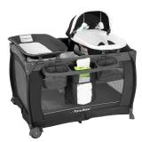 Pamo Babe Playard Portable Playard Foldable Playpen for Baby and Toddler Portable Crib Mattress Diaper Changer for Newborn (Grey)