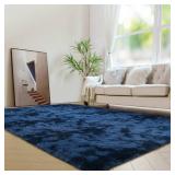 duduta Navy Blue Soft Fluffy Rug 5x8 ft, Tie-Dyed Shag Fuzzy Plush Rectangle Carpet for Bedroom Nursery Living Room Home Decor