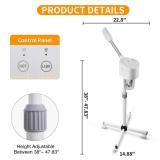 Professional Facial Steamer, Hot Mist Spray, Vaporizador Facial Steamer for Esthetician, Height Adjustable, SPA at Home, White