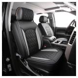 JOJOBAY Chevy Silverado Seat Covers,Leather Seat Covers for GMC Sierra,Custom Fit 2007-2024 1500 2500HD 3500HD Crew Double Extended Regular Cab,LT LZT RST(Full Set,Black Grey)